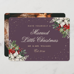 Purple Photo First Married Christmas Wedding Holiday Card