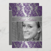 Purple Photo Floral Print Sweet 16 Birthday invite (Front/Back)