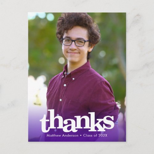 Purple photo graduation bold typography thank you postcard