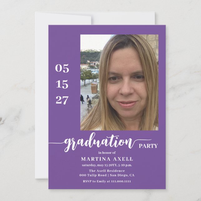 Purple Photo Graduation Party Invitation (Front)