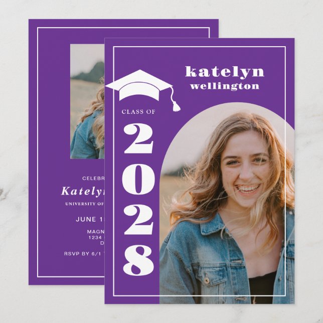 Purple Photo Graduation Party Invitation (Front/Back)