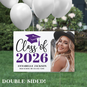 Purple Photo Graduation Yard Sign