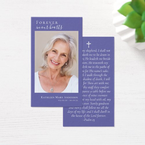 Purple Photo Memorial Prayer Card