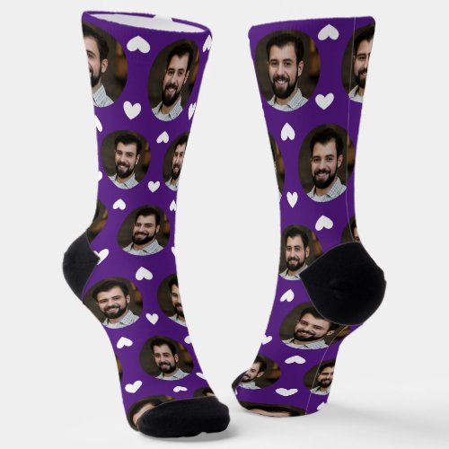 Purple Photo of Boyfriend For Girlfriend Hearts  Socks