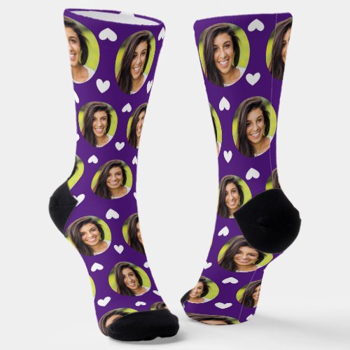Purple Photo of Girlfriend For Boyfriend Hearts  Socks