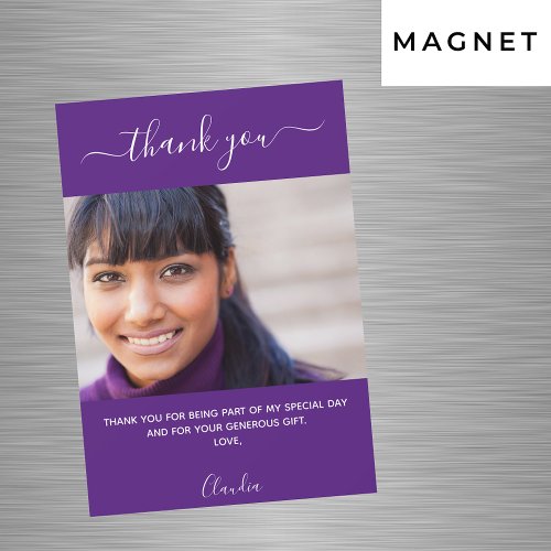 Purple photo script thank you magnet