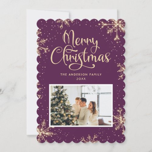Purple Photo Snowflake Christmas Card