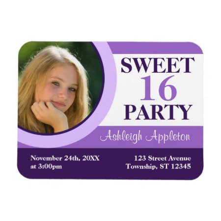 Purple Photo Sweet 16 Party Invitation Flat Magnet