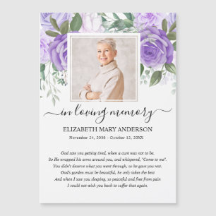 Purple Photo Sympathy Funeral Prayer Card