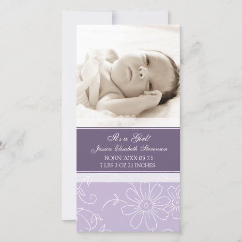 Purple Photo Template New Baby Birth Announcement
