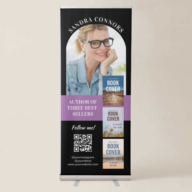 Purple Photo & Three Covers Author Promotional Retractable Banner (Front)