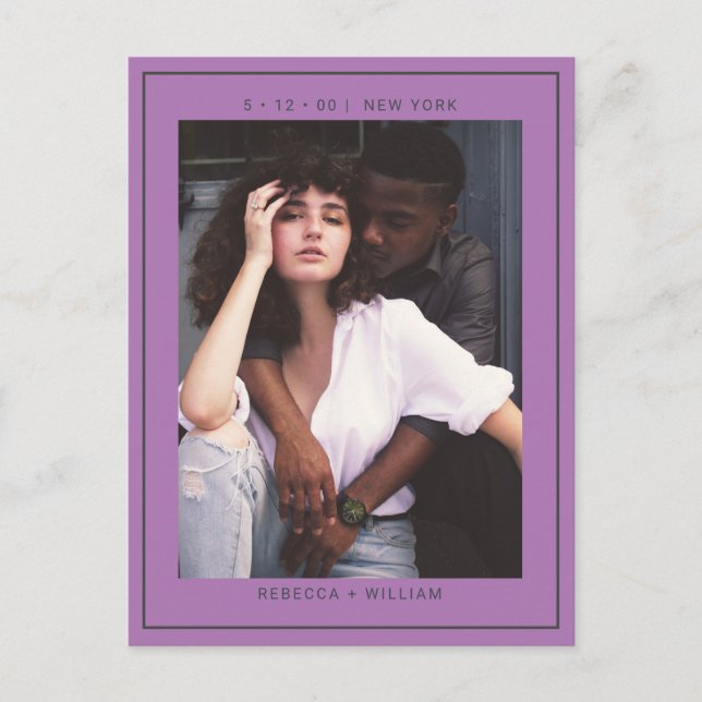 Purple Photo Wedding Save the Date Invitation Postcard (Front)