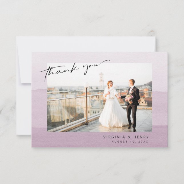 Purple Photo Wedding Thank You Card (Front)
