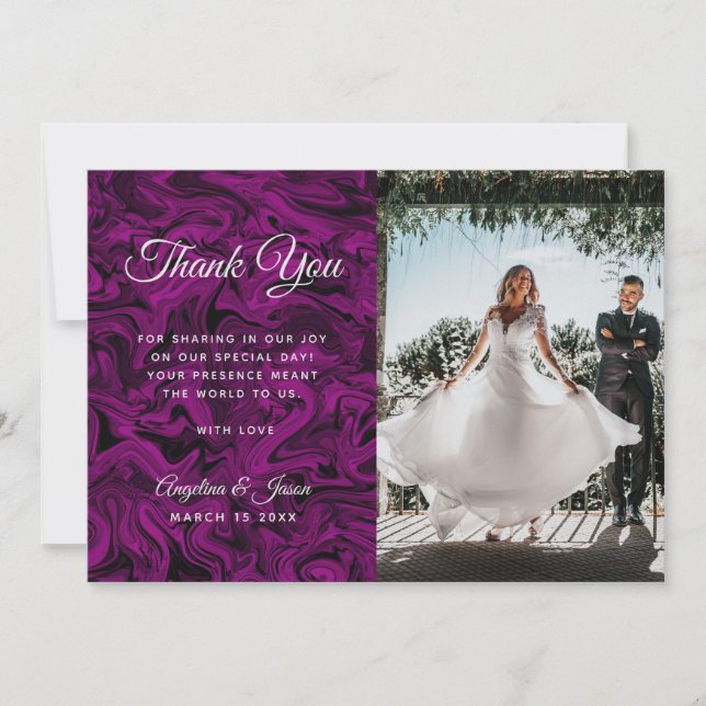 Purple Photo Wedding Thank You Card (Front)