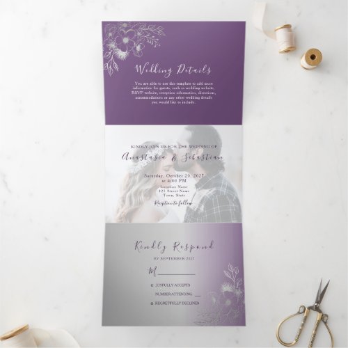 Purple Photo Wedding Tri_Fold Invitation