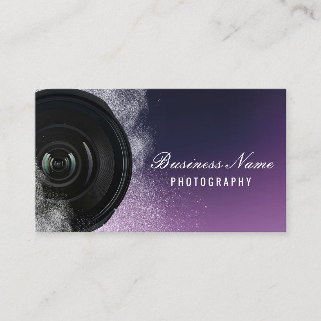 Purple Photographer Camera Photography Business Card (Front)
