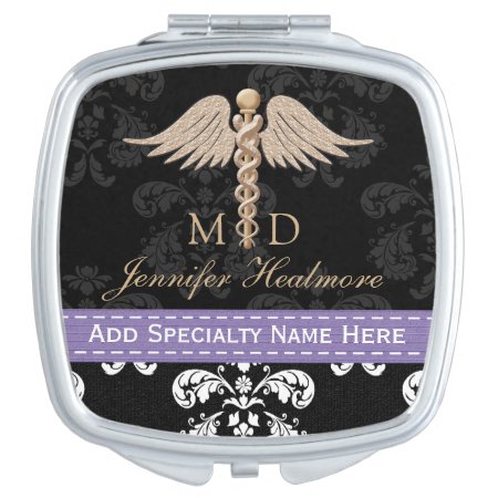 Purple Physician Doctor Md Caduceus Compact Mirror