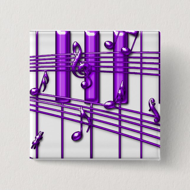 Purple Piano Keyboard Music Notes Pinback Button (Front)