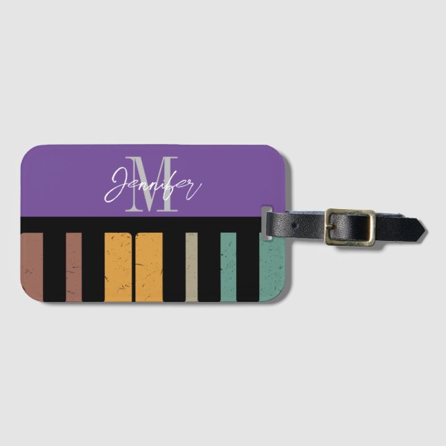 Purple  Piano Monogram Name Personalized Luggage Tag (Front Horizontal)