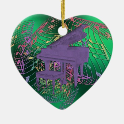 Purple Piano Music Notes Heart Christmas Ornament
