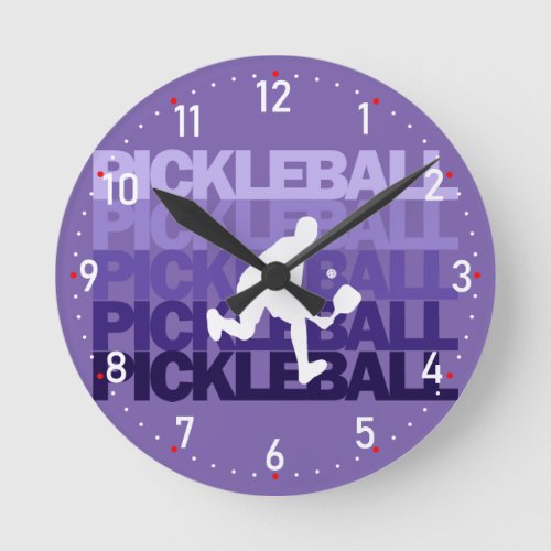 Purple Pickleball silhouette Pickleball  Round Clock