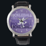 💜Purple Pickleball silhouette Pickleball  Watch<br><div class="desc">Pickleball in dark purple / blue to light lilac with white pickleball player's silhouette. Great as a gift for any pickleball addict. Watch with digits</div>
