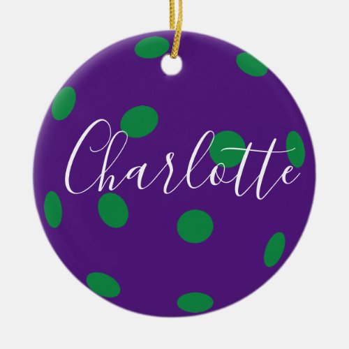 Purple pickleball with custom message on the back  ceramic ornament