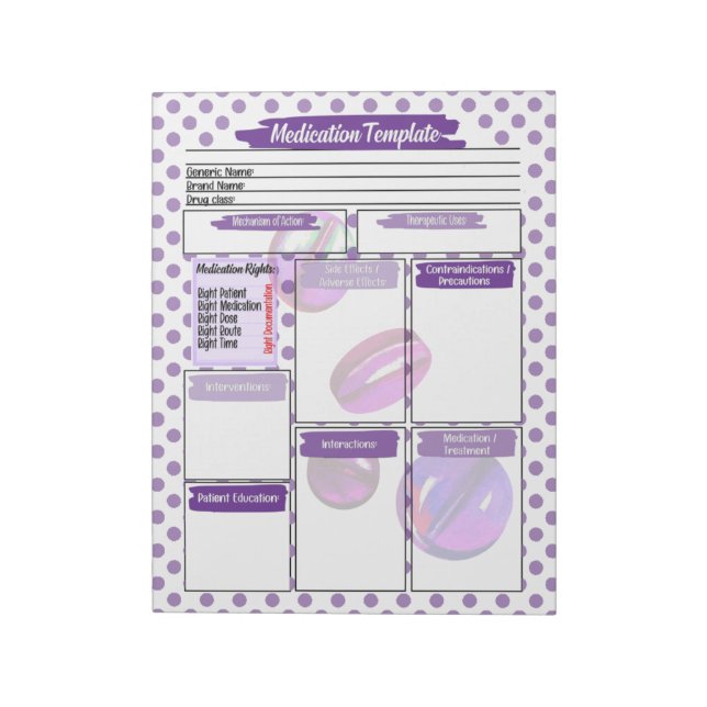  Purple Pill Nursing Student Medication Template Notepad (Rotated)