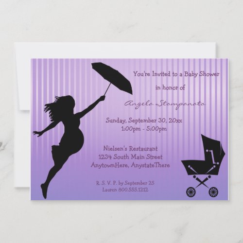 Purple Pin-Striped Baby Shower Invitation