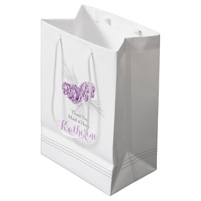 Purple pine cone drawing wedding favor gift bag (Front Angled)