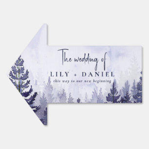 Purple Pine Tree Forest Wedding This Way Arrow Sign