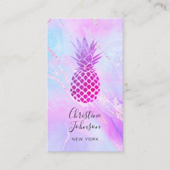 Purple Pineapple On Faux Iridescence Business Card by amoredesign at Zazzle