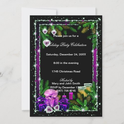 Purple Pinecones Eat Drink Be Merry Christmas Invitation