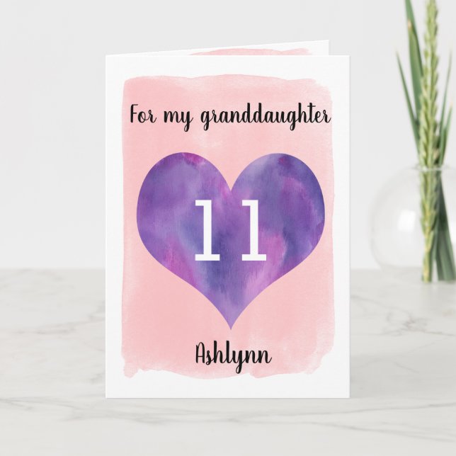 Purple Pink 11th Birthday Granddaughter Card (Front)