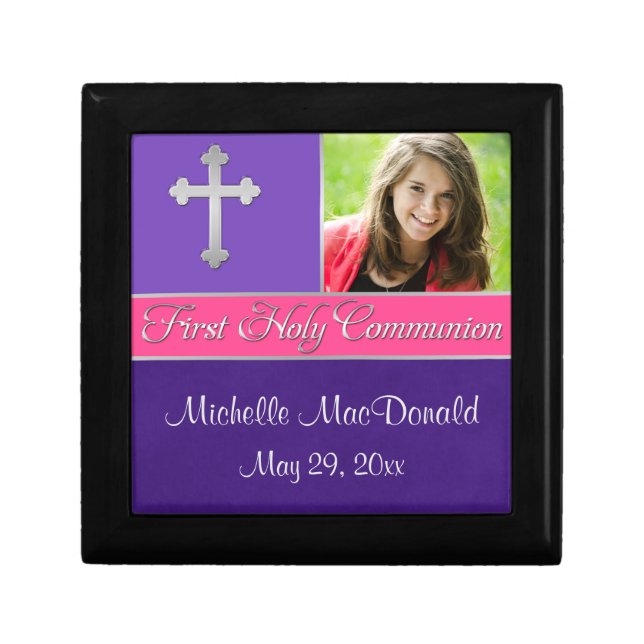 Purple, Pink 1st Communion Keepsake Jewelry Box (Front)