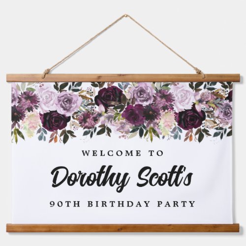 Purple Pink 90th Birthday Party Welcome Banner Hanging Tapestry