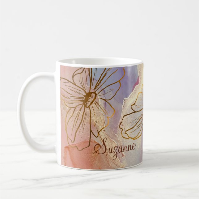 Purple Pink Abstract Floral Named Coffee Mug (Left)