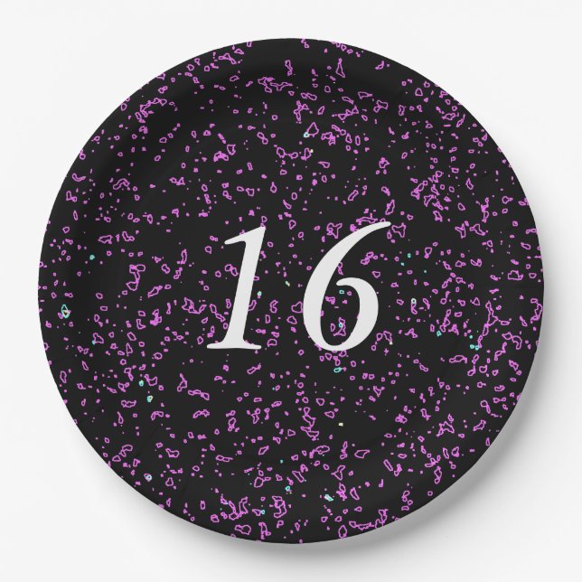 Purple Pink Abstract Patterns Cute 16th Birthday Paper Plates (Front)