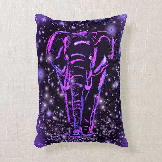 Purple Pink Accent Pillow Elephant At Starry Night (Front(Vertical))