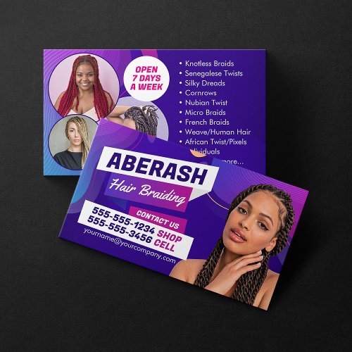 Purple Pink African Hair Braiding Photo Hair Salon Business Card