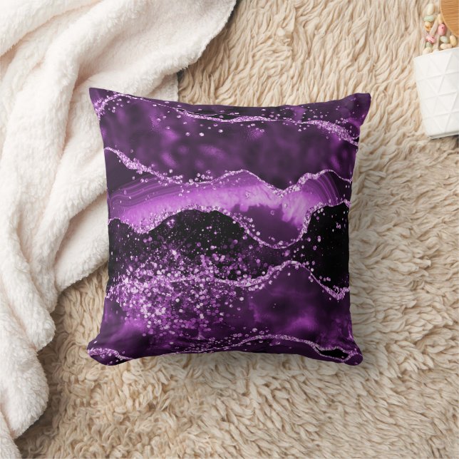Purple pink agate marble throw pillow (Blanket)