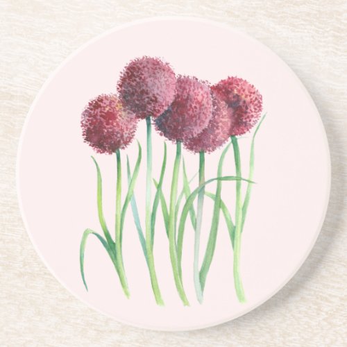 Purple Pink Allium Watercolor Botanical Painting Coaster