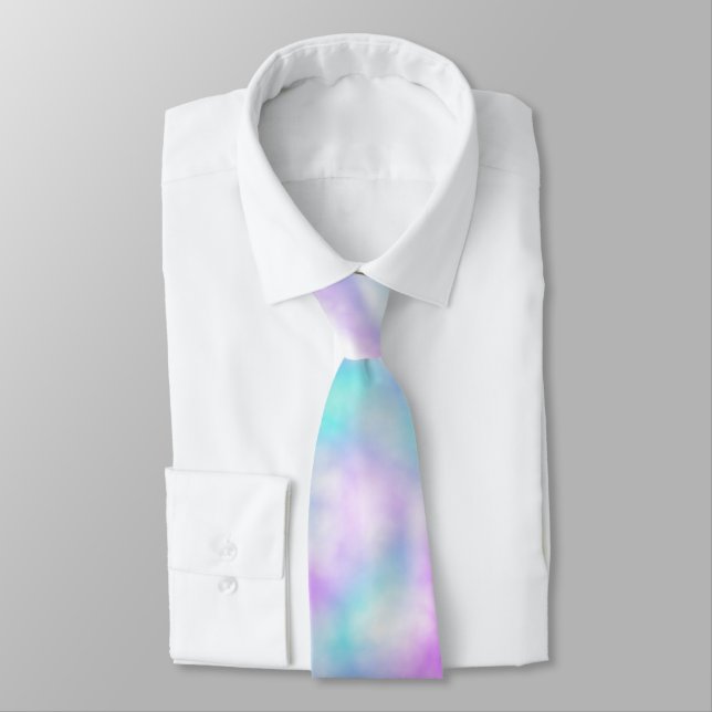 Purple Pink and Aqua Tie Dye Tie (Tied)