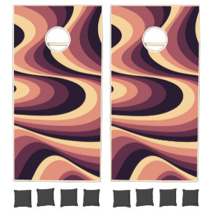 Purple, pink and beige abstract swirl design cornhole set