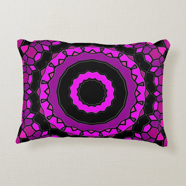 Purple Pink and Black Kaleidoscope Pattern Accent Pillow (Back)