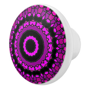 Purple Pink and Black Kaleidoscope Pattern Ceramic Knob