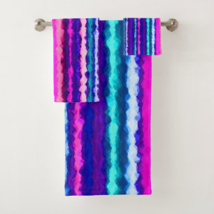 Purple, Pink and Blue Abstract Stripes Bath Towel Set