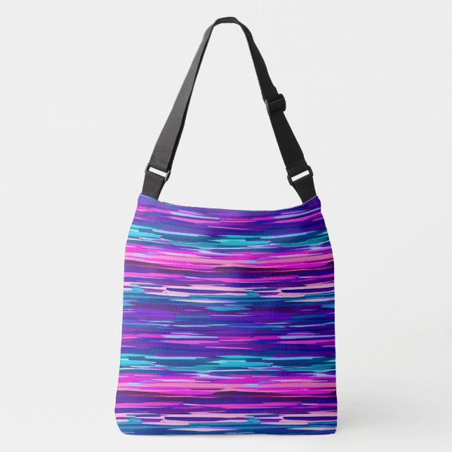 Purple, Pink and Blue Abstract Stripes Crossbody Bag (Front)