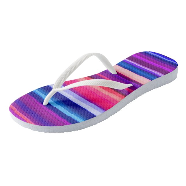 Purple, Pink and Blue Abstract Stripes Flip Flops (Angled)