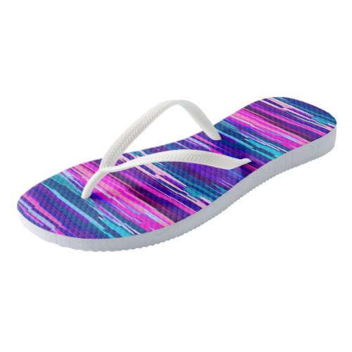 Purple Pink and Blue Abstract Stripes Flip Flops